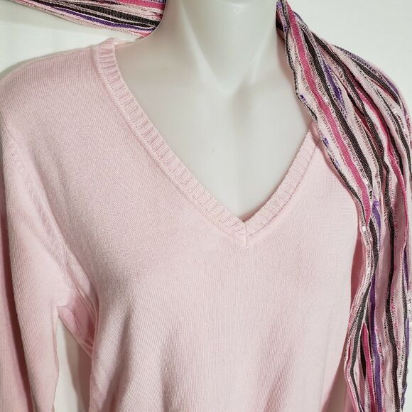 Notations Woman Sweater Small Pink Pullover Long Sleeve VNeck Knit Acrylic Scarf - Picture 4 of 12